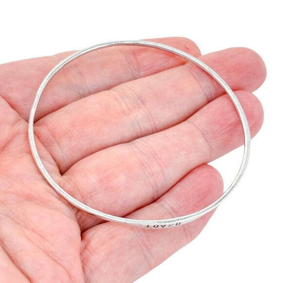 Vintage Sterling Silver 925 Hand-Stamped "LOVED" Bangle Bracelet 8” - Picture 1 of 7